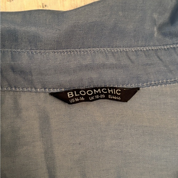 Bloomchic shimmery blue empire waist short sleeve button up (pearl buttons) - Picture 2 of 3